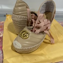 Gucci Double G Logo Leather Espadrilles