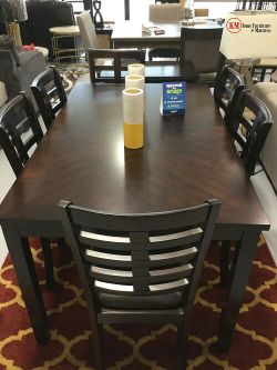 7PCS DINING TABLE SET TABLE AND 6 CHAIRS WOODEN ESPRESSO