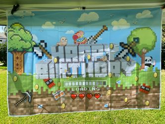Minecraft Birthday Party Backdrop Banner