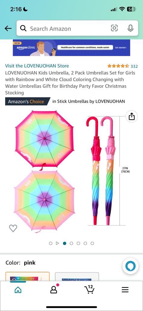 LOVENUOHAN Kids Umbrella, 2 Pack Umbrellas Set for Girls with Rainbow and White Cloud Coloring Changing with Water Umbrellas Gift for Birthday Party F