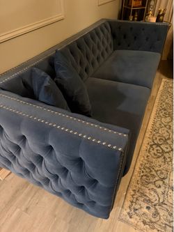 Navy Blue Velvet Sofa set
