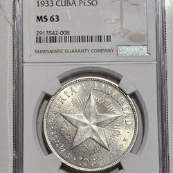 1 Peso 1933 Cuba Silver