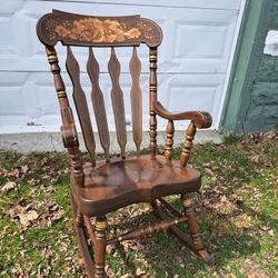 Lovely Hardwood Stenciled Adult Rocking Chair
