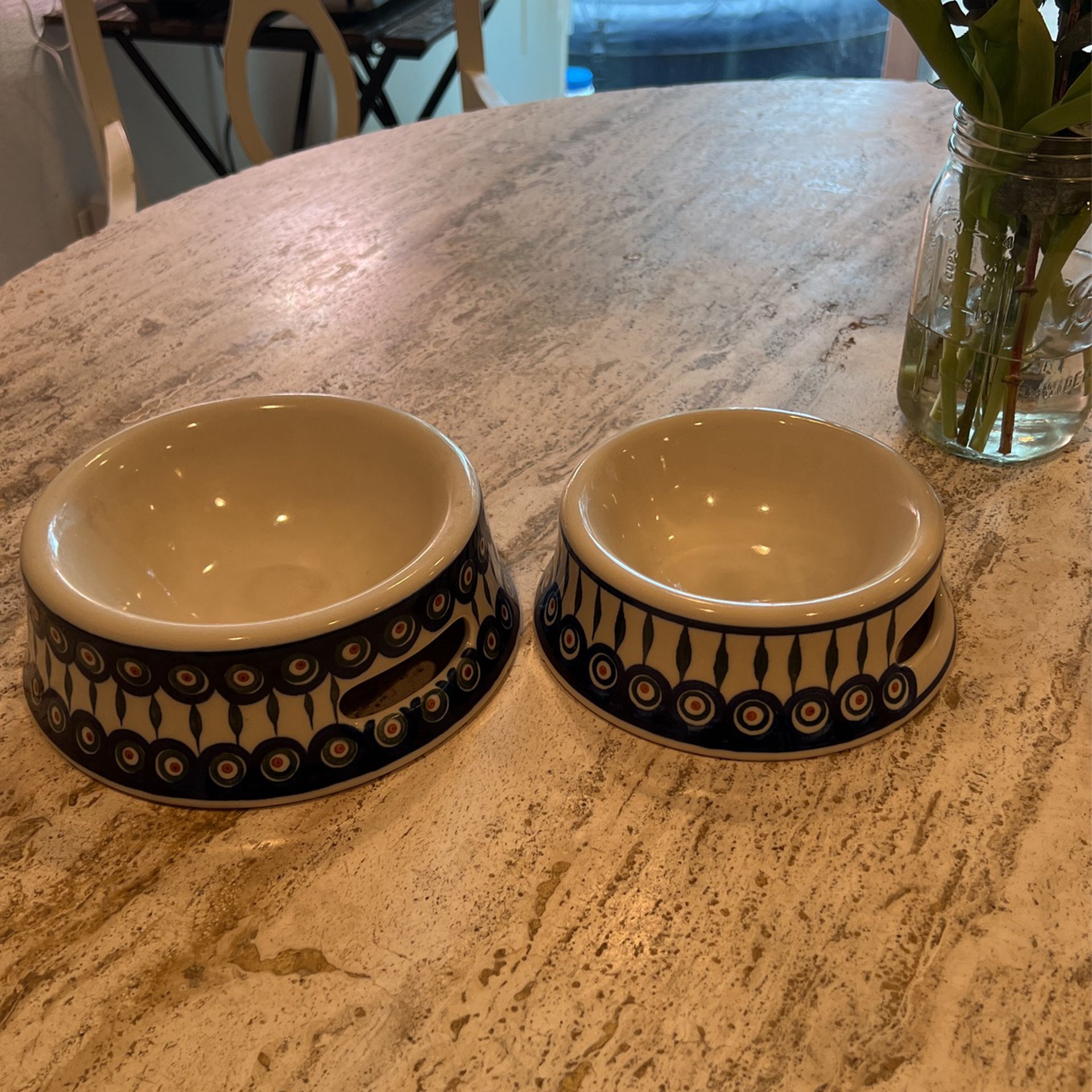 Polish Pottery Ceramic Dog Bowls 