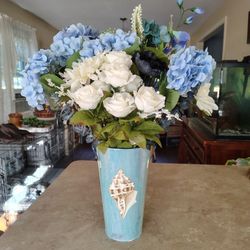 Original Artificial Flower Arrangement In Metal Shell Vase