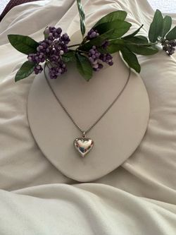 Vintage Sterling Silver Large Puffy Heart Pendant w/Free Chain, 6.7g