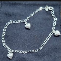 Puffy Hearts Sterling Anklet