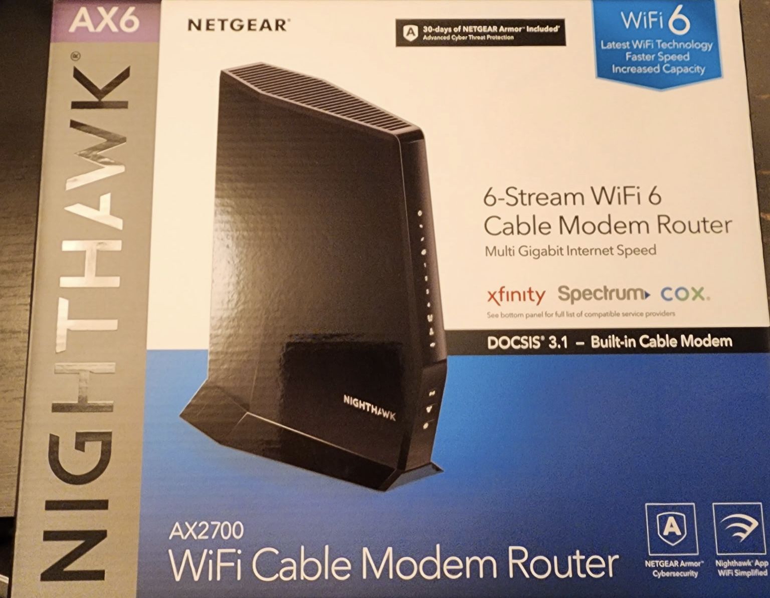 NETGEAR Nighthawk Modem Router Combo (CAX30) DOCSIS 3.1 Cable Modem and WiFi 6 Router -