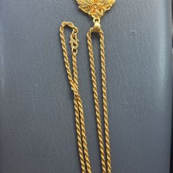 24k Gold Rope Chain And Pendant