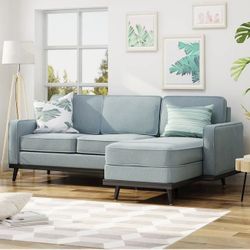 Blue Chelsea Mid Century Modern 2pc 90” Sectional Sofa with Right Chaise by Noble House