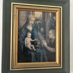 Vintage Madonna & Child Framed Art – Ornate Gold & Green Frame (15x18)