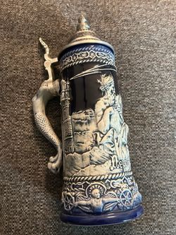Neptune German Beer Stein with Mermaid Handle
