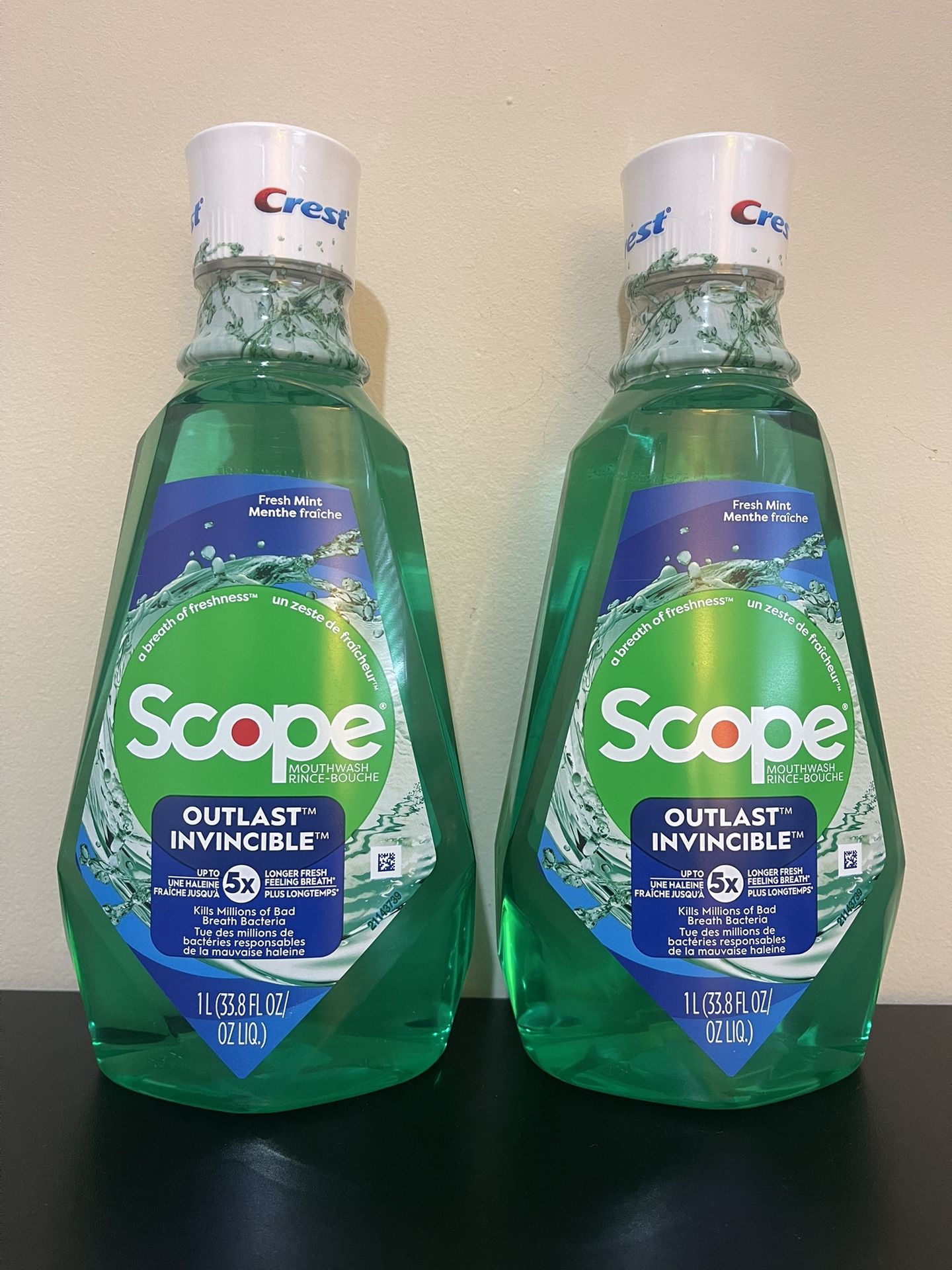 2Pack Crest Scope Outlast Mouthwash, Fresh Mint, 1 L