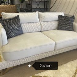 Nessa Sofa & Loveseat Set - Babyface Upholstery - Cream🤍 $2799❤️ Financing Available ✅ Fast Delivery