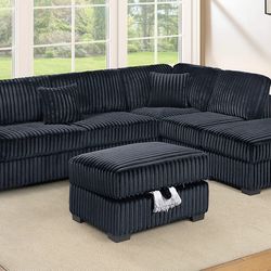 New Sectional Corduroy Couch with Storage Ottoman and Built in Shelf! Free Delivery 🚚!