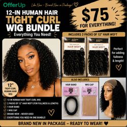 12-Inch Human Hair Tight Curl Wig Bundle