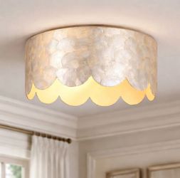 3-Light Scalloped Capiz Shell Drum Flush Mount 15” Light  - brand new