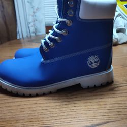 Blue Suede Timberlands With White Leather