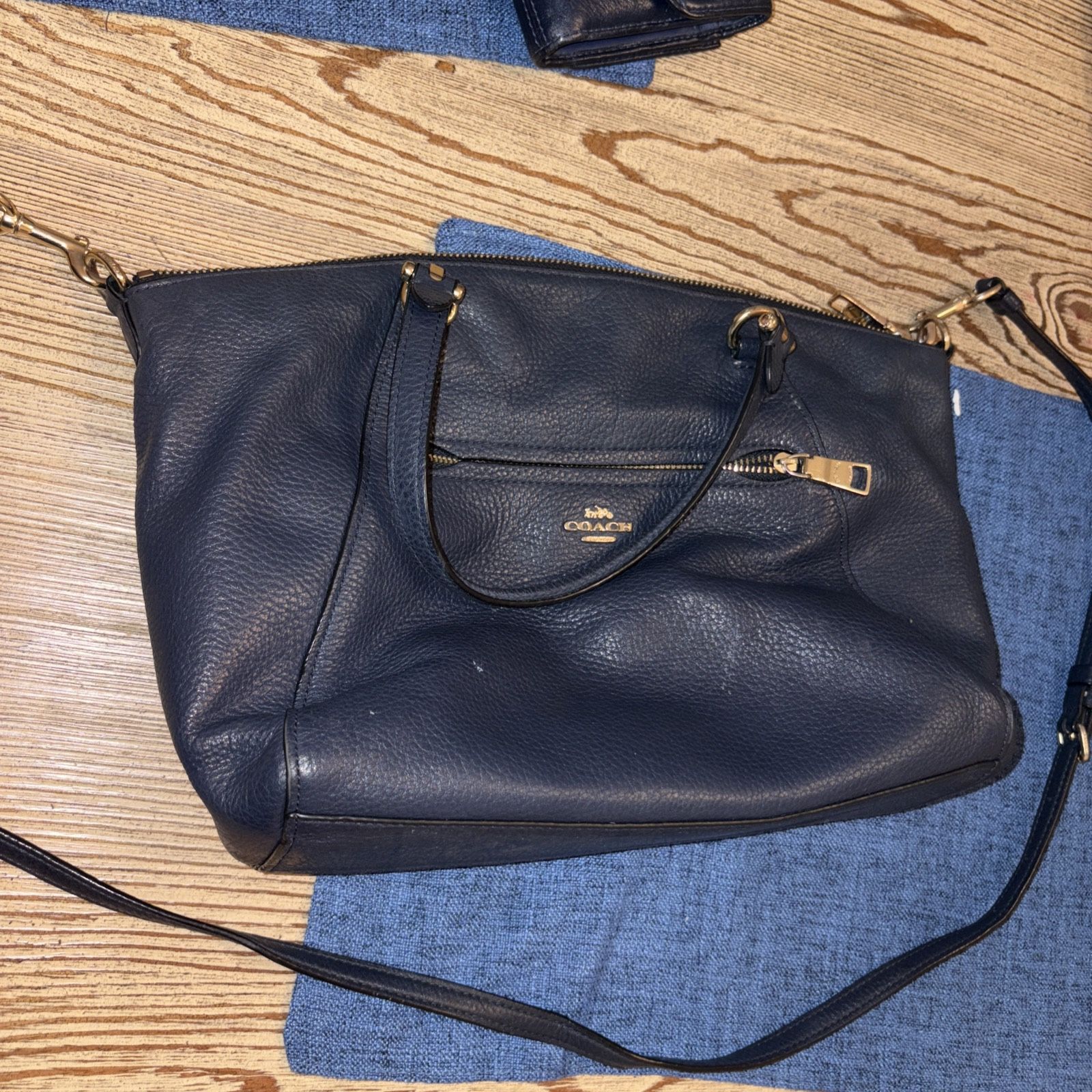 Coach Navy Blue Leather Handbag Purse