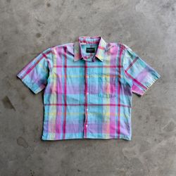 Vintage Cropped Plaid Button Down Shirt - S