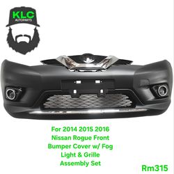 For 2014 2015 2016 Nissan Rogue Front Bumper Cover w/ Fog Light & Grille Assembly Set