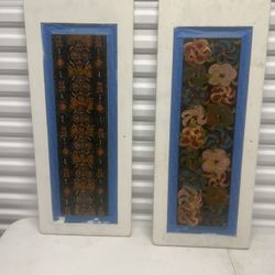 Hand Painted Floral Botanical Gallery Wall Art Wood  Set Of 2. 