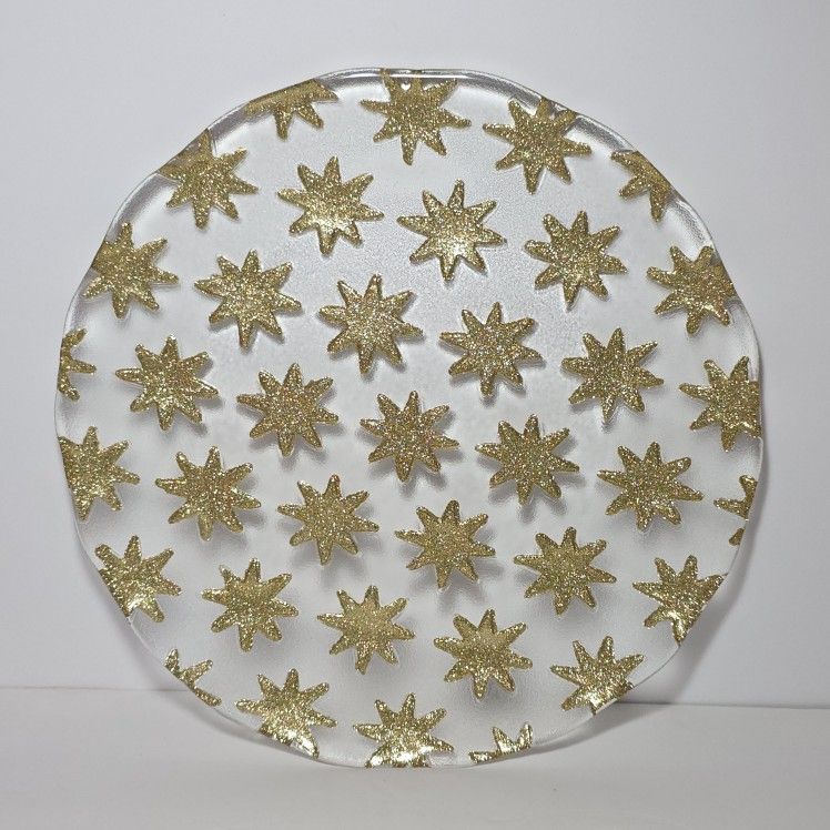 Gold Stars Glass Platter Round