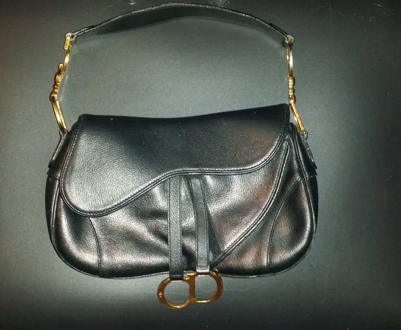 Christian Dior Black Leather Saddle Bag