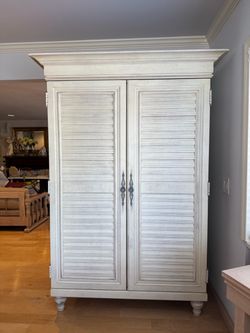 White Distressed Wood Armoire