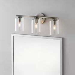 Hampton Bay 3-Light Bathroom Vanity Light (Brushed Nickel, Clear Glass) – NEW