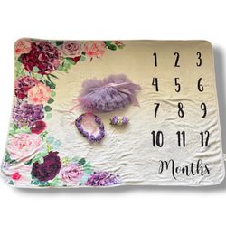 Floral Baby Milestone Blanket Set with Accessories