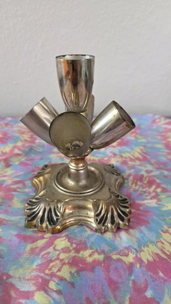 Vintage 3-Arm Silver Plated Candle Holder – Ornate Rococo Base