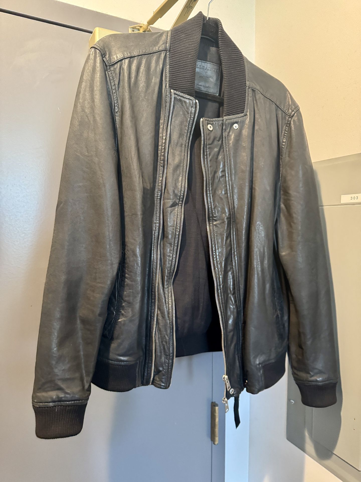 All Saints Men’s Leather Bomber Jacket - Black, Size M