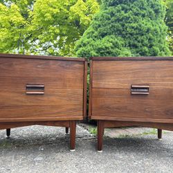 Mid Century Vintage Walnut Nightstand/end Table Set 