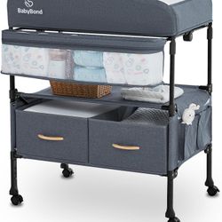 Portable Baby Changing Table with 2 Storage Baskets, BabyBond Foldable Changing Table Dresser Waterproof Diaper Changing Table Height Adjustable