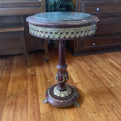Antique Art Nouveau Side Pedestal Table Marble Top