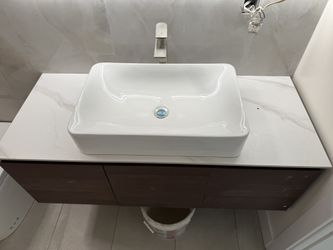 48 Inch Floating Bathroom Vanity with Sink, Modern Wood Bathroom Storage Cabinet with Drawers, Sintered Stone Top Ceramic Single Sink