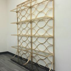 Set of 2 Gold & Glass Display Shelves / Étagères
