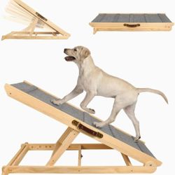 Adjustable Pet Pine Wood Ramp for All Dogs and Cats,42" Long and Adjustable from 14” to 26”