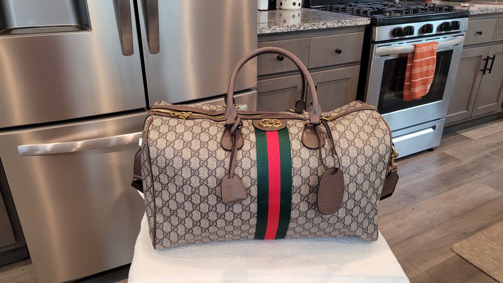 Gucci GG Monogram Web Medium Ophidia Carry On Duffel Bag Brown for
