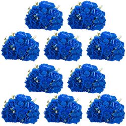 NUPTIO Royal Blue Flowers For Centerpieces: 10 Pcs 11.8 Inch Diam Artificial Flower Balls For Centerpieces - Fake Flower Ball Arrangement Bouquet Rose