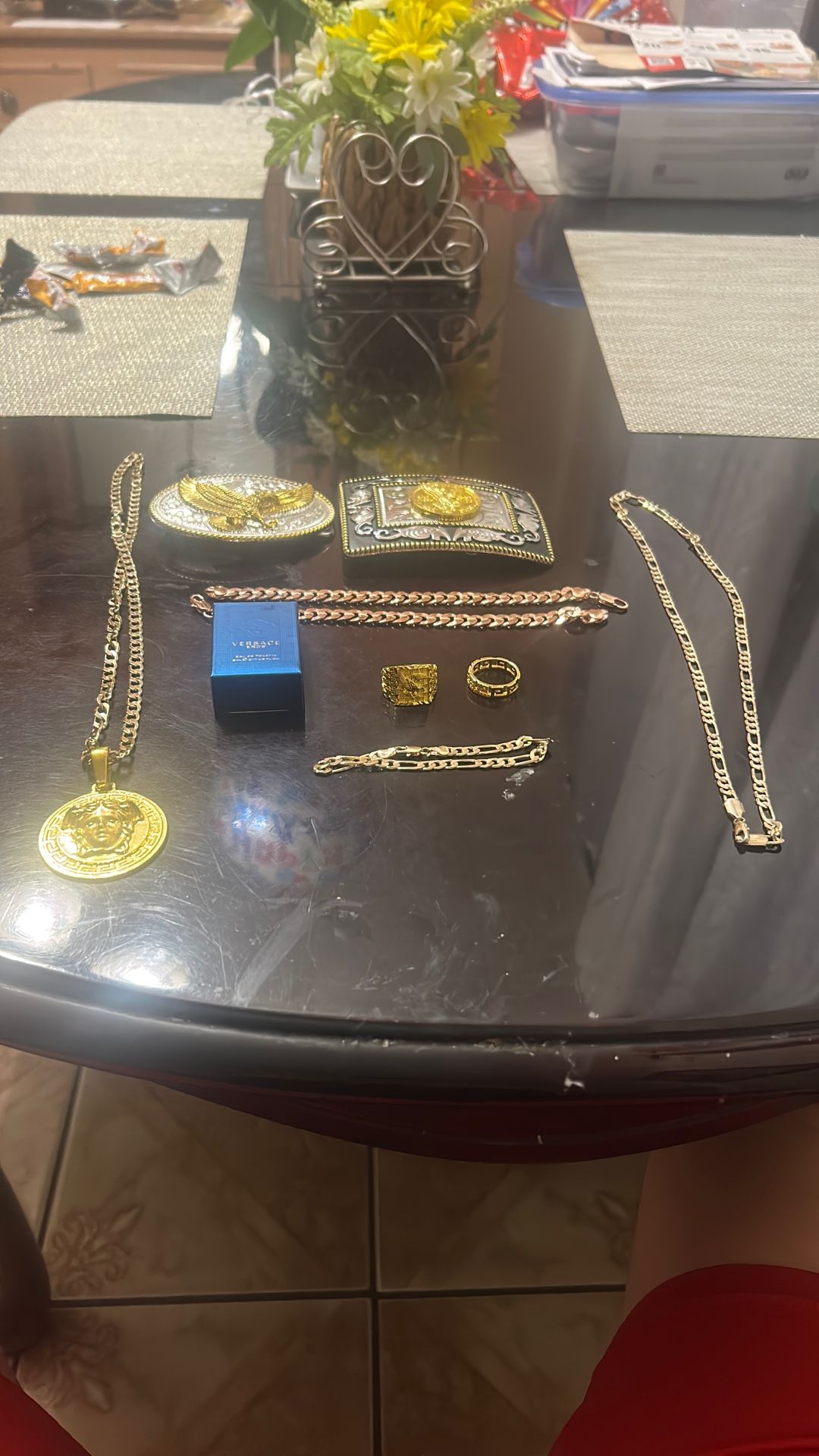 Versace Chain And Cologne And Mexican Belt Buckles Pak