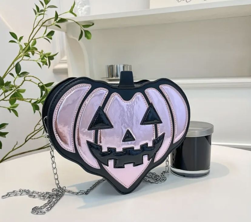 Pink holographic pumpkin shaped large purse