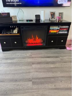 Electric Fireplace TV Stand with Remote – Dark Brown Media Console