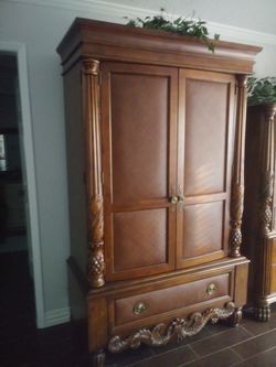 Large Wooden/Leather Armoire