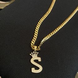 10k Solid Gold Monaco Chain With S Initial 