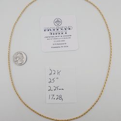 22k gold 25" rope chain
