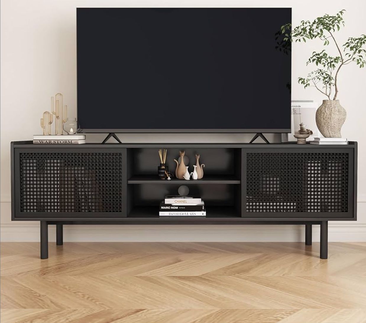 Black (Iron) Rattan TV Stand - Assembled (GREAT Condition)