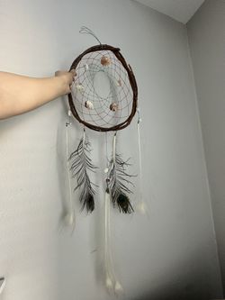 Rustic Dreamcatcher with Shells and Natural Feathers