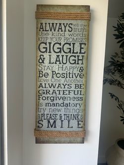 Rustic "House Rules" Metal Sign w/ Rope - Giggle Laugh Be Grateful - 14x37.5"